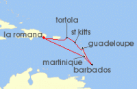 Cruise itinerary map for Costa Cruises 7 Night Caribbean & Antilles from La Romana (136829)