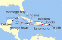 Cruise itinerary map for AIDA 14 Nacht Mexiko & Karibik ab Dominikanische Republik (99960)