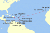 Cruise itinerary map for AIDA 18 Nacht Von der Dominikanischen Republik nach Teneriffa (130277)