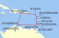 Cruise itinerary map for AIDA 14 Nacht Karibische Inseln ab Dominikanische Republik (109975)