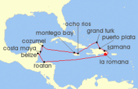 Cruise itinerary map for AIDA 14 Nacht Mexiko & Karibik ab Dominikanische Republik (139515)