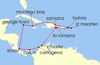 Cruise itinerary map for AIDA 14 Nacht Karibik & Mittelamerika ab Dom. Republik 1 (139551)