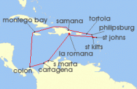 Cruise itinerary map for AIDA 14 Nacht Karibik & Mittelamerika ab Dominikanische Republik (107945)