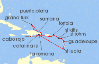 Cruise itinerary map for Costa Cruises 14 Night Caribbean & Antilles from La Romana (141434)