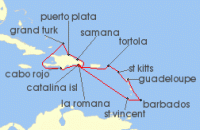 Cruise itinerary map for Costa Cruises 14 Night Caribbean from La Romana (128928)