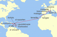 Cruise itinerary map for Costa Cruises 24 Night Ocean Cruises from La Romana (141809)