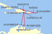 Cruise itinerary map for TUI Cruises 14 Nachte - Karibische Inselwelten - Ab/Bis La Romana (132806)
