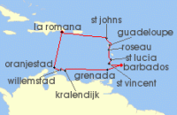 Cruise itinerary map for AIDA 21 Nacht Karibische Insel-Rundreise (139233)