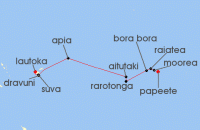 Cruise itinerary map for Norwegian Cruise Line 12 Night South Pacific From Fiji To Papeete: Fiji, Moorea & Bora Bora (136906)