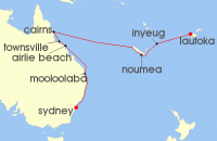 Cruise itinerary map for Regent Seven Seas Cruises 14 Night Realm Of The Coral Sky Lautoka To Sydney (139795)