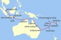 Cruise itinerary map for Silversea Cruises 29 Night Lautoka To Singapore (141692)