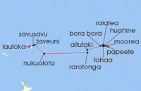 Cruise itinerary map for Windstar Cruises 20 Night Star Collector: Legends of the Pacific: French Polynesia, Tonga & Fiji (137408)