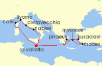 Cruise itinerary map for P & O Cruises 14 Night Mediterranean Fly-Cruise (122934)