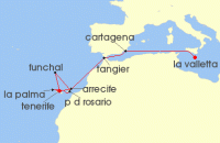 Cruise itinerary map for P & O Cruises 16 Night Mediterranean And Canary Islands Fly-Cruise (127111)