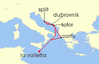 Cruise itinerary map for P & O Cruises 7 Night Central Mediterranean Fly-Cruise (123876)