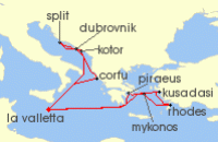 Cruise itinerary map for P & O Cruises 14 Night Mediterranean Fly-Cruise (137814)