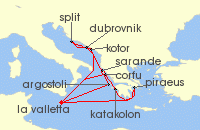 Cruise itinerary map for P & O Cruises 14 Night Mediterranean Fly-Cruise (135924)
