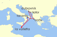 Cruise itinerary map for P & O Cruises 7 Night Central Mediterranean Fly-Cruise (136224)