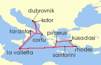 Cruise itinerary map for P & O Cruises 14 Night Mediterranean Fly-Cruise (122181)