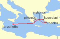Cruise itinerary map for P & O Cruises 7 Night Eastern Mediterranean Fly-Cruise (122935)
