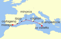 Cruise itinerary map for Star Clippers 9 Night Malta, Balearics & Spain (133110)