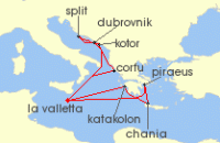 Cruise itinerary map for P & O Cruises 14 Night Mediterranean Fly-Cruise (136688)