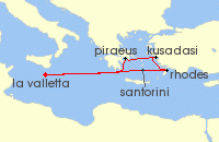Cruise itinerary map for P & O Cruises 7 Night Eastern Mediterranean Fly-Cruise (121141)