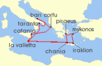Cruise itinerary map for P & O Cruises 14 Night Mediterranean Fly-Cruise (135929)