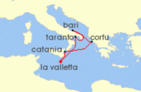 Cruise itinerary map for P & O Cruises 7 Night Central Mediterranean Fly-Cruise (135922)