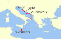 Cruise itinerary map for P & O Cruises 7 Night Central Mediterranean Fly-Cruise (107577)