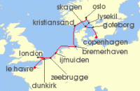 Cruise itinerary map for Regent Seven Seas Cruises 14 Night Northern Enchantment Paris (Le Havre) To Copenhagen (141124)