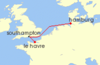 Cruise itinerary map for MSC Cruises 3 Night Northern Europe (139271)