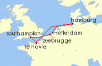 Cruise itinerary map for MSC Cruises 7 Night Northern Europe (93706)