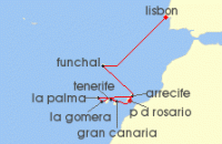 Cruise itinerary map for AIDA 12 Nacht Kanaren & Madeira mit La Gomera ab Lissabon 2 (140362)
