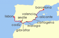 Cruise itinerary map for Azamara Cruises 10 Night Cruise Holy Week 2026: Seville, Malaga & Valencia (135805)