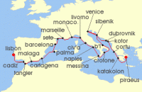 Cruise itinerary map for Viking Cruises 28 Night New! Mediterranean Explorer (139276)