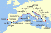 Cruise itinerary map for Viking Cruises 28 Night New! Mediterranean Explorer (140974)
