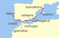 Cruise itinerary map for Windstar Cruises 8 Night Spanish Symphony (121944)