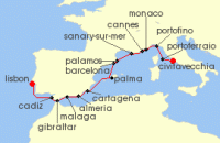 Cruise itinerary map for Windstar Cruises 15 Night Star Collector: Enchantment of the Western Med (121974)