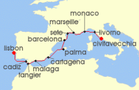 Cruise itinerary map for Viking Cruises 14 Night New! Spain, Portugal & The Mediterranean (129692)