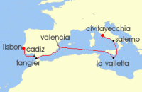 Cruise itinerary map for Holland America Line 11 Night Western Mediterranean: Spain, Malta & Italy (127499)