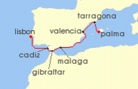 Cruise itinerary map for AIDA 8 Nacht Spanien & Gibraltar ab Lissabon (139340)