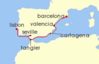 Cruise itinerary map for Windstar Cruises 8 Night Moroccan Markets & Iberian Icons (138505)