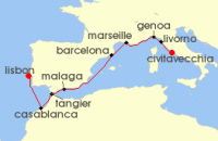 Cruise itinerary map for Silversea Cruises 10 Night Lisbon To Civitavecchia (Rome) (126847)