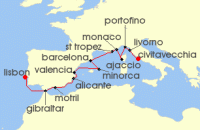 Cruise itinerary map for Crystal Cruises 14 Night Europe & Mediterranean - Lisbon To Civitavecchia Rome (130944)