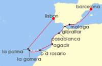 Cruise itinerary map for Regent Seven Seas Cruises 10 Night Iberian Romance Lisbon To Barcelona (136786)