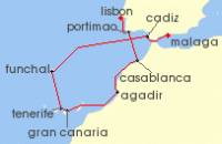 Cruise itinerary map for Regent Seven Seas Cruises 10 Night Captivating Canary Islands Lisbon To Malaga (136655)