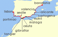 Cruise itinerary map for Azamara Cruises 14 Night Cruise Iberian Peninsula Cruise: Portugal & Spain (129737)