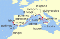 Cruise itinerary map for Regent Seven Seas Cruises 17 Night Lisbon To Liguria Lisbon To Rome (Civitavecchia) (136463)