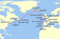 Cruise itinerary map for Oceania Cruises 25 Night Big Apple Bound Lisbon to New York (138337)